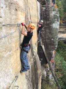 Scouts climbing Via Farrata in Red River Gorge, KY